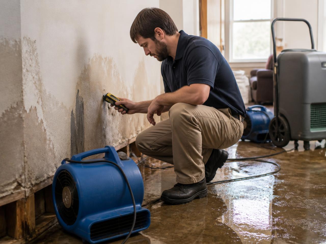 Water damage restoration drying equipment set up inside a Media, PA home