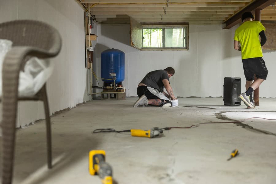 Basement waterproofing membrane and drainage installed in a Media, PA home